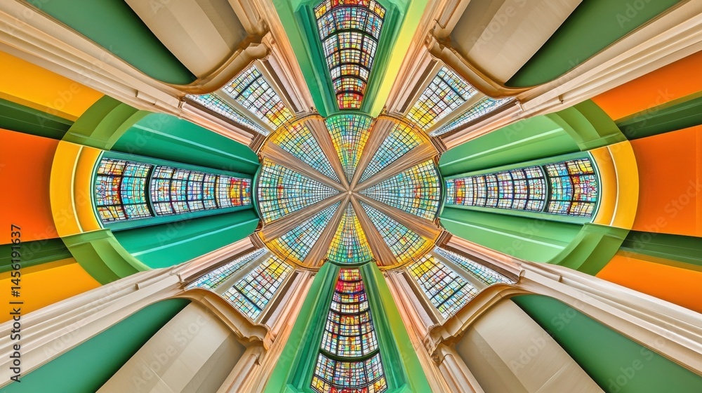 Poster abstract kaleidoscope pattern with vibrant colors and symmetrical design ideal for backgrounds and a