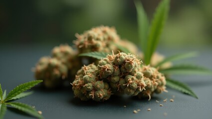 Cannabis buds. Medical cannabis buds closeup, dried marijuana, natural