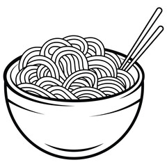 This project showcases a clean, black-and-white line art illustration of a bowl of noodles. T