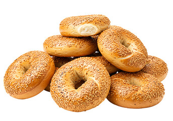 Sesame Seed Bagels Stacked Isolated on Transparent Background