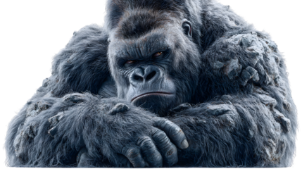 Powerful Gorilla Portrait Cinematic 3D Render  Dark Background Intense Gaze