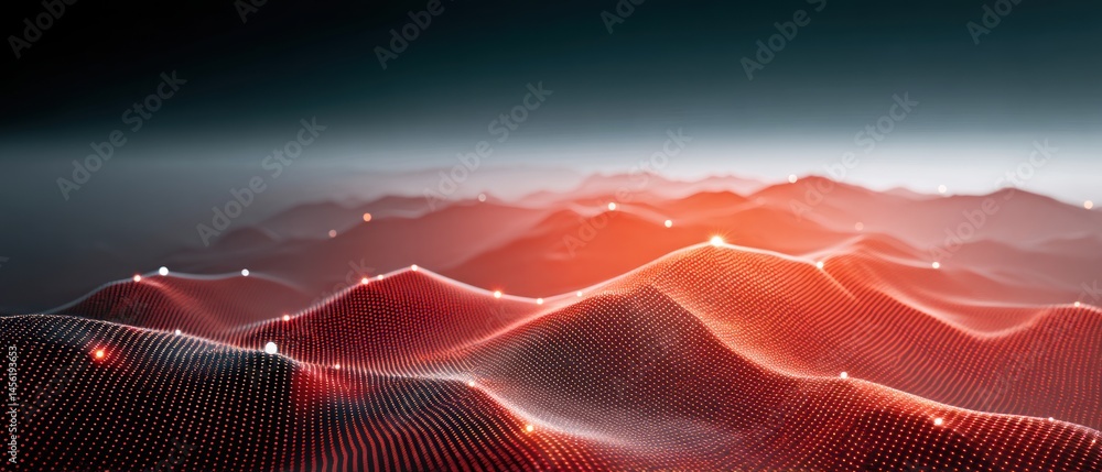 Aufkleber Abstract topographic landscape made up of red dots and lines with bright spots suggesting connectivity across a vast geographical area.