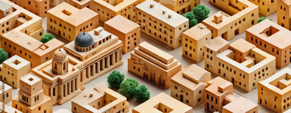 Leinwandbilder A miniature cityscape of tan buildings with flat roofs and a few classical structures creates a whical architectural display so intricate.