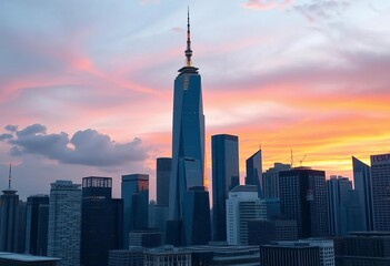 City's tallest skyscraper piercing the skyline, modern urban architecture, steel, structure