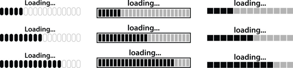 Loading bar icons. Loading bar progress icon. Loading signs bar, Download progress icon. Loading status vector illustration