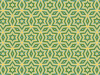 abstract background with a repeating geometric pattern. A tessellation of stars in shades of green and yellow.