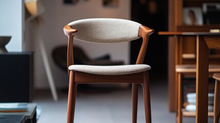 Modern wooden chair with beige upholstery