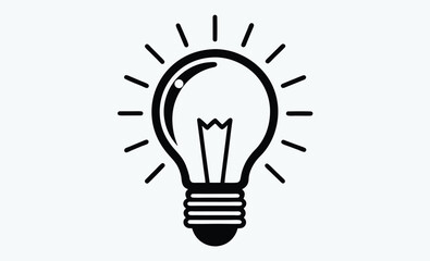 Shining light bulb silhouette, shining light bulb doodle hand drawn vector icon, shining light bulb clipart