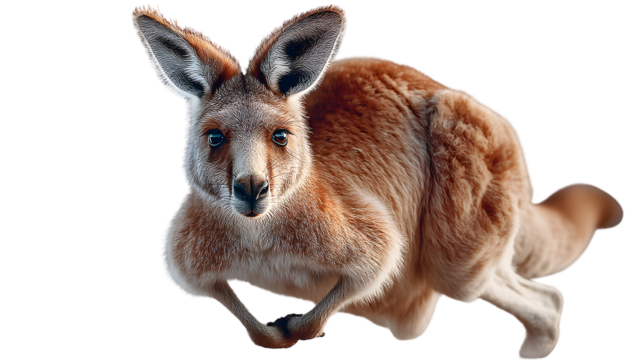 Red Kangaroo in midleap isolated on black background