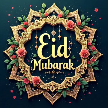 Eid Mubarak greetings adorned with colorful floral decorations
