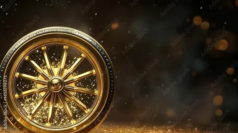 Aufkleber spinning golden wheel creating a captivating display of light and sparks in an enchanting atmosphere