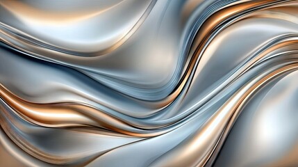Obraz premium Fluid patterns of metallic waves create an elegant and modern texture resembling flowing silk in shades of silver and gold