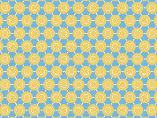 An abstract background with a repeating geometric pattern. Yellow circles on a light blue background, creating a bright and cheerful design.