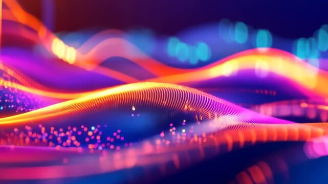 Dynamic display of colorful soundwaves pulsing on a digitized background