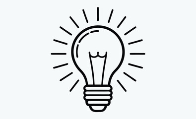 Shining light bulb silhouette, shining light bulb doodle hand drawn vector icon, shining light bulb clipart