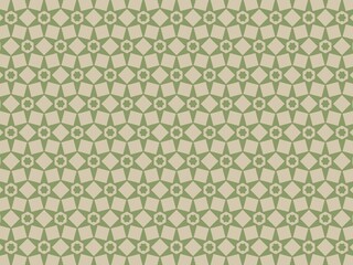 An abstract background with a repeating geometric pattern.  Interlocking squares and stars create a seamless, subtle texture in muted green and beige.