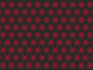 A repeating geometric pattern.  Small, detailed red stars are arranged on a dark background creating a seamless texture.
