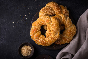 Traditional Turkish bagel simit with sesame