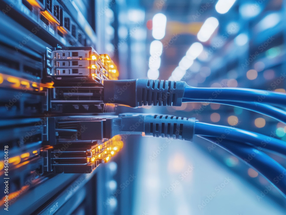 Poster network cables connected to servers in a data center environment
