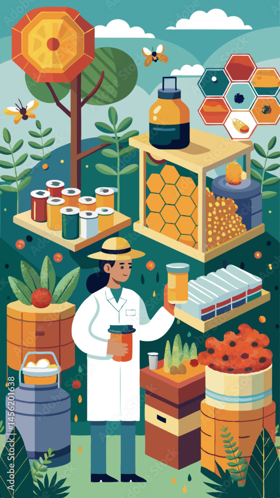 Aufkleber a man in a lab coat holding a jar of yellow substance. the image is of a scientist working in a lab