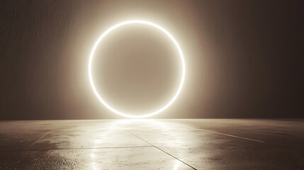 Obraz premium A large glowing circle is in the center of a dark room