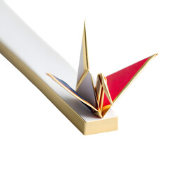 origami bookmark with golden trim, isolated on white background