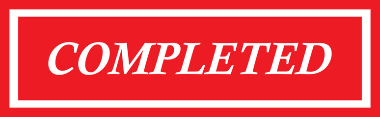 Completed stamp icon. Red flat education minimalist design for digital and print projects graphic illustration making a huge impact on visual aesthetics vector isolated on transparent background.