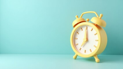 Timeboxing. Isolated time ticking.. Isolated background, copyspace.. Solitary yellow alarm clock sits on blue surface, symbolizing isolated time and ticking deadline.