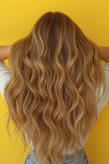 Naklejka premium Wavy blonde hair against yellow backdrop