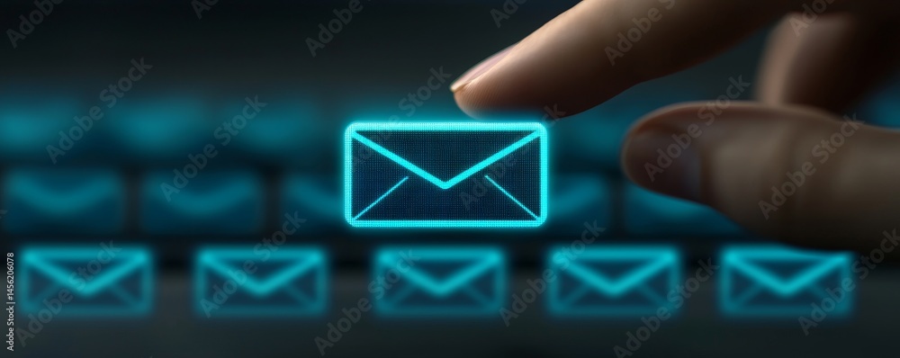 Aufkleber digital hand hovering over glowing email icon interface. digital marketing automation email concept.