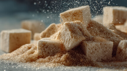 Sweet sugar cubes and granules create delightful scene of sweetness and texture