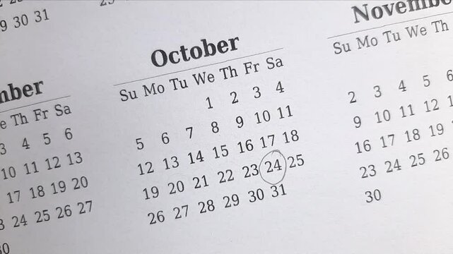 marking 24 October date on the calendar	

