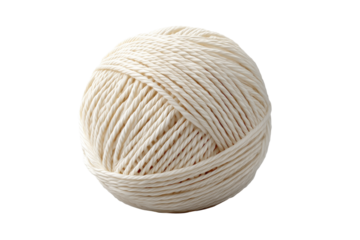 Ball of natural off-white yarn for knitting or crafting, isolated on transparent background