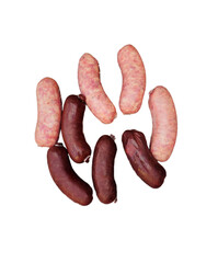 Traditional sausages and blood sausages isolated on transparent background