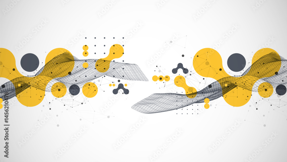 Poster The abstract wave is made in a frame style. Template for science and technology presentation. Vector art.