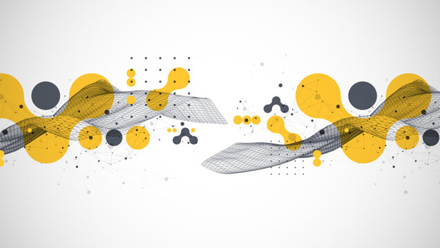 The abstract wave is made in a frame style. Template for science and technology presentation. Vector art.