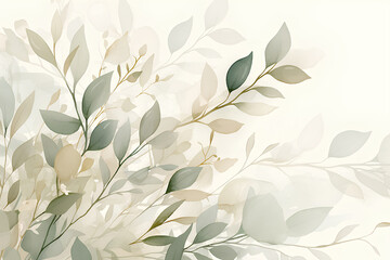 植物の透明な水彩画スタイル、柔らかな葉と花