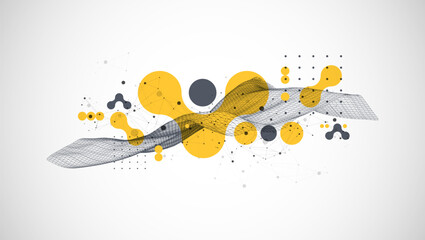 The abstract wave is made in a frame style. Template for science and technology presentation. Vector art.