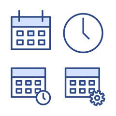 Date and time icon set vector isolated. Collection of system line icons for computer and mobile app. Calendar and clock symbols. Schedule appointment, digital organizer.