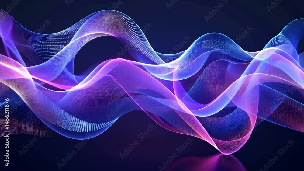Poster vibrant abstract design featuring flowing waves in purple and blue, with smooth curves and gradients