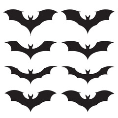 Vector silhouette set of bat on white background