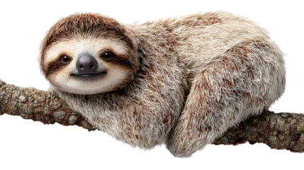 Threetoed Sloth Hanging on Branch Cute Wildlife Animal Illustration