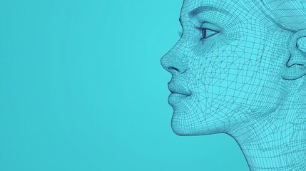 Abstract profile sketch with a turquoise background. Innovation and creativity adaptation concept.