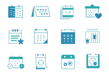 Calendar solid vector editable icon set. Icons related to date, schedule, month, week, appointment, agenda, organization and event icons. Icons for web sites, applications and other graphic resources