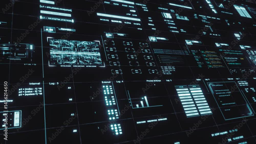 Poster the futuristic background features elements of an infographic and a hud, showcasing advanced technol