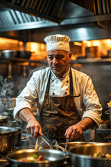 Chef preparing food in the restaurant 