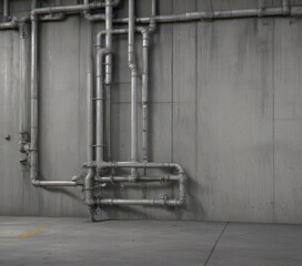 Grey concrete wall, exposed pipes, industrial machinery  , mechanics, metal