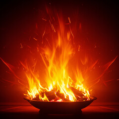 Fiery Embers Burning in Dark Bowl