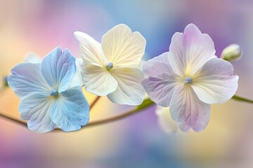 Delicate pastel hydrangeas in soft focus