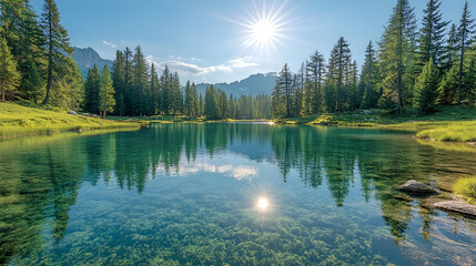 Serene Alpine Lake with Mountain Reflections